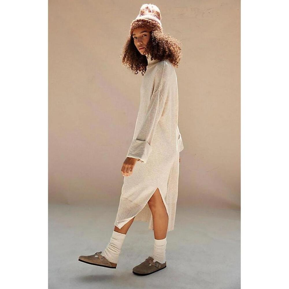 Free People Faye Sweater Midi Cotton/Linen Dress Natural XS NWT